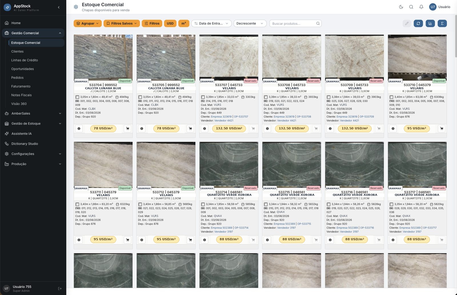 AppStock em tablet